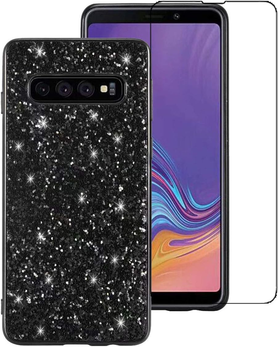 Galaxy S10 Plus Case Galaxy S10 Plus Case with Screen Protector Glitter Sparkle Bling Full-Body Slim Soft TPU Cute Women Girls Protective Phone Case Cover for Samsung Galaxy S10 Plus (Black)