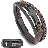 Variengrave Men's Leather Faith Cross Bracelets, Multi-Layer Braided Leather Bracelet, Jesus Catholic Christian Religious Jewelry Gifts for Dad,Friends,Brother,Grandfather
