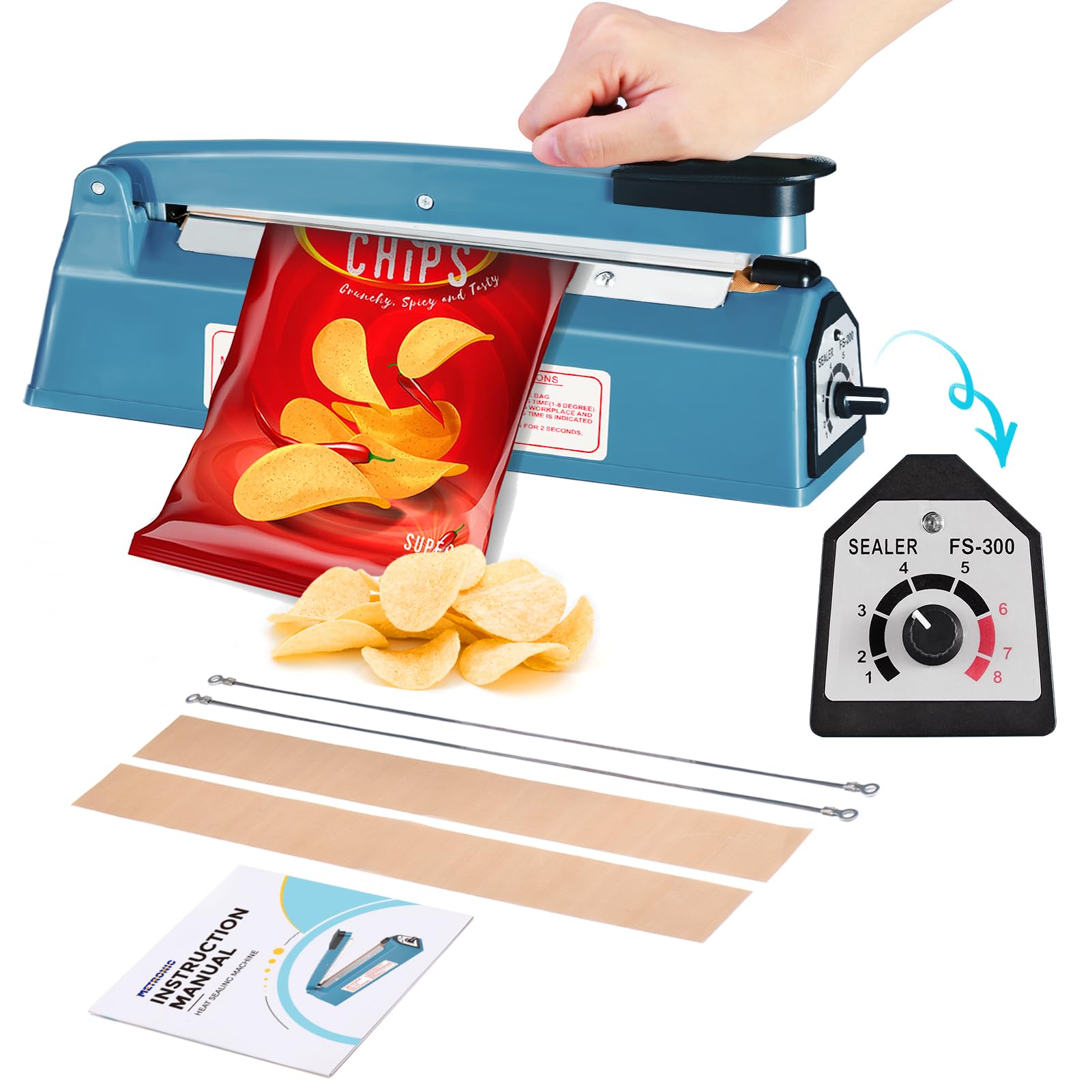 Photo 1 of METRONIC 12 Inch Impulse Heat Sealer, Manual Bags Sealer Heat Sealing Machine Impulse, Sealer Machine for Plastic Bags PE PP Bags with Extra Replace Element Grip