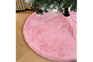 AISENO 36 Inch Christmas Tree Skirt Faux Fur Pink Bright Silk Shiny Decoration for Christmas Tree Plush Merry Christmas Decorations Decor