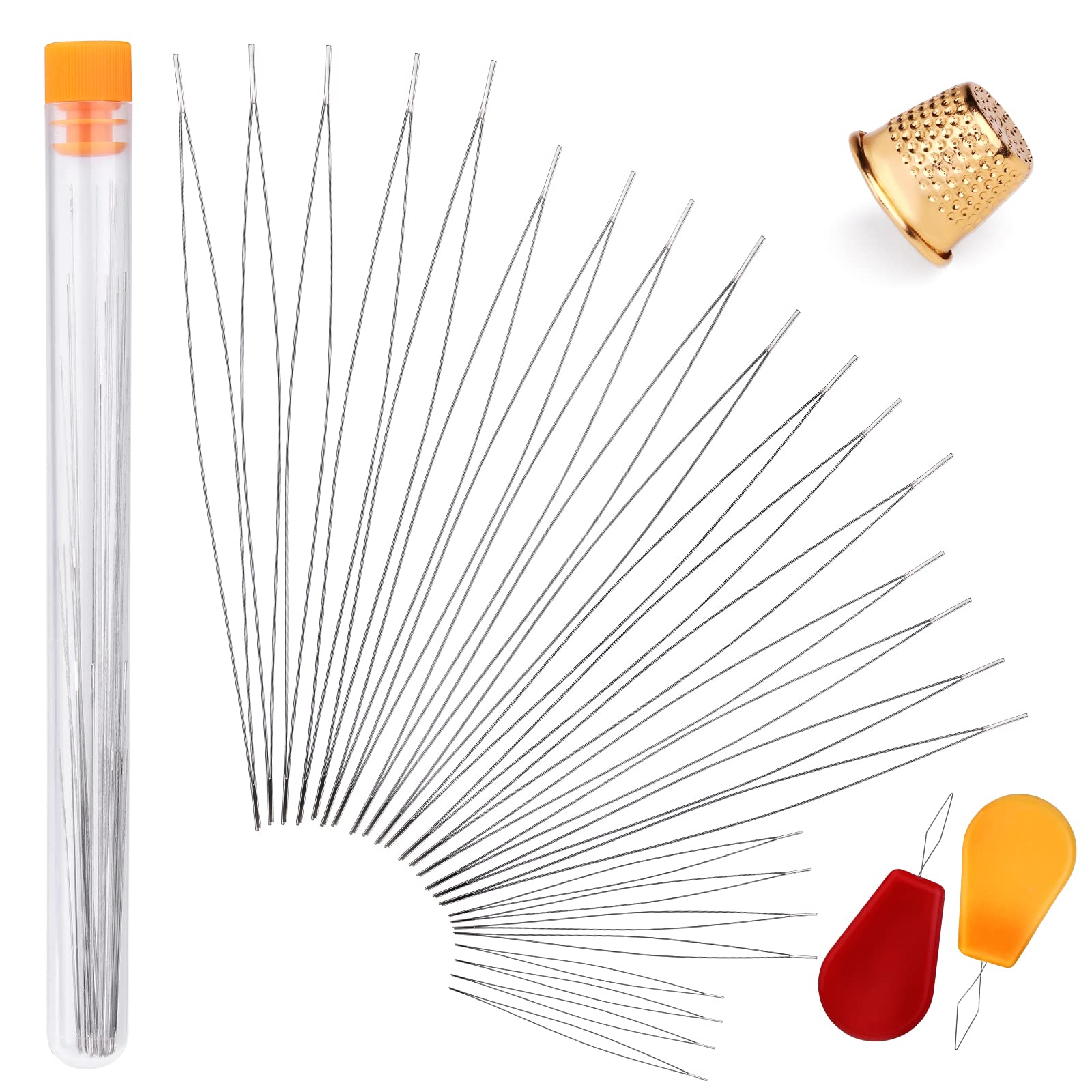 25 Pcs Beading Needles, 6 Sizes of Beading Needle, Big Eye Beading Needles Bead Needles with Threader and Thimble for Craft and Jewellery Making