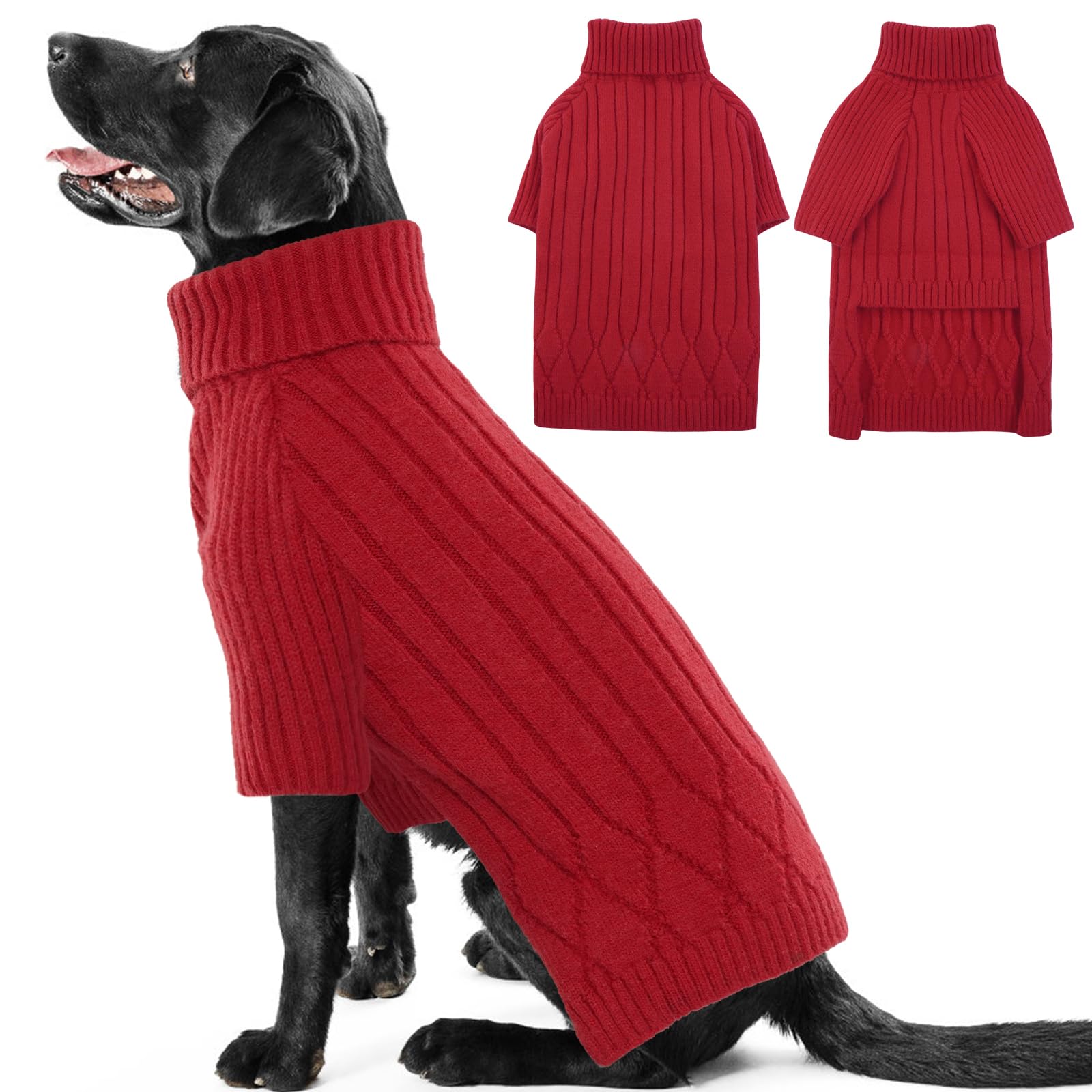 OUOBOB Large Breed Dog Jumpers, Warm Winter Fall Turtleneck Knitwear for Girls Boys, Christmas Sweater, Pet Sweatshirt Clothes Outfit for Great Dane, Doberman (Red XXXXL)