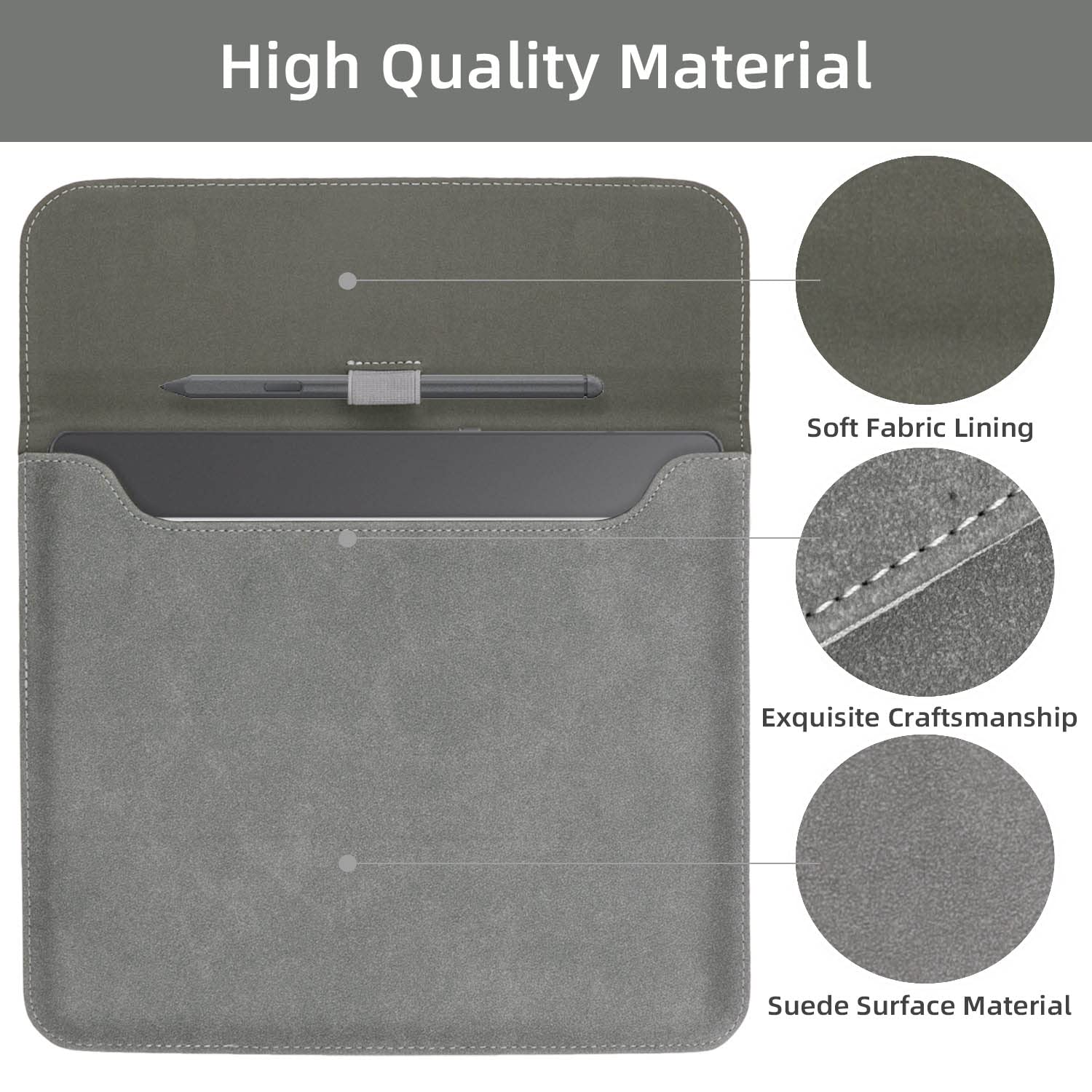 WALNEW Sleeve Case for Kindle Scribe 10.2-inch with Pen Holder (Gray) | 2024 and 2022 Releases | Protective Pouch Bag | for Amazon E-Reader