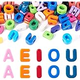 Magibeads 50Pcs Acrylic Letter Large Hole Slide Beads Large Alphabet Vowel European Beads for Crafts DIY Bubble Name Necklace Keychain Hanging Ornament Jewelry Making Supplies 20mm Long