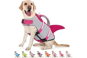 AOFITEE Dog Life Jacket, Dog Life Vest for Swimming, Shark Dogs Swimming Vest with Rescue Handle and Reflective Stripe, Ripstop Pet Float Coat Swimsuit Lifesaver Small Medium Large Dogs Pink M