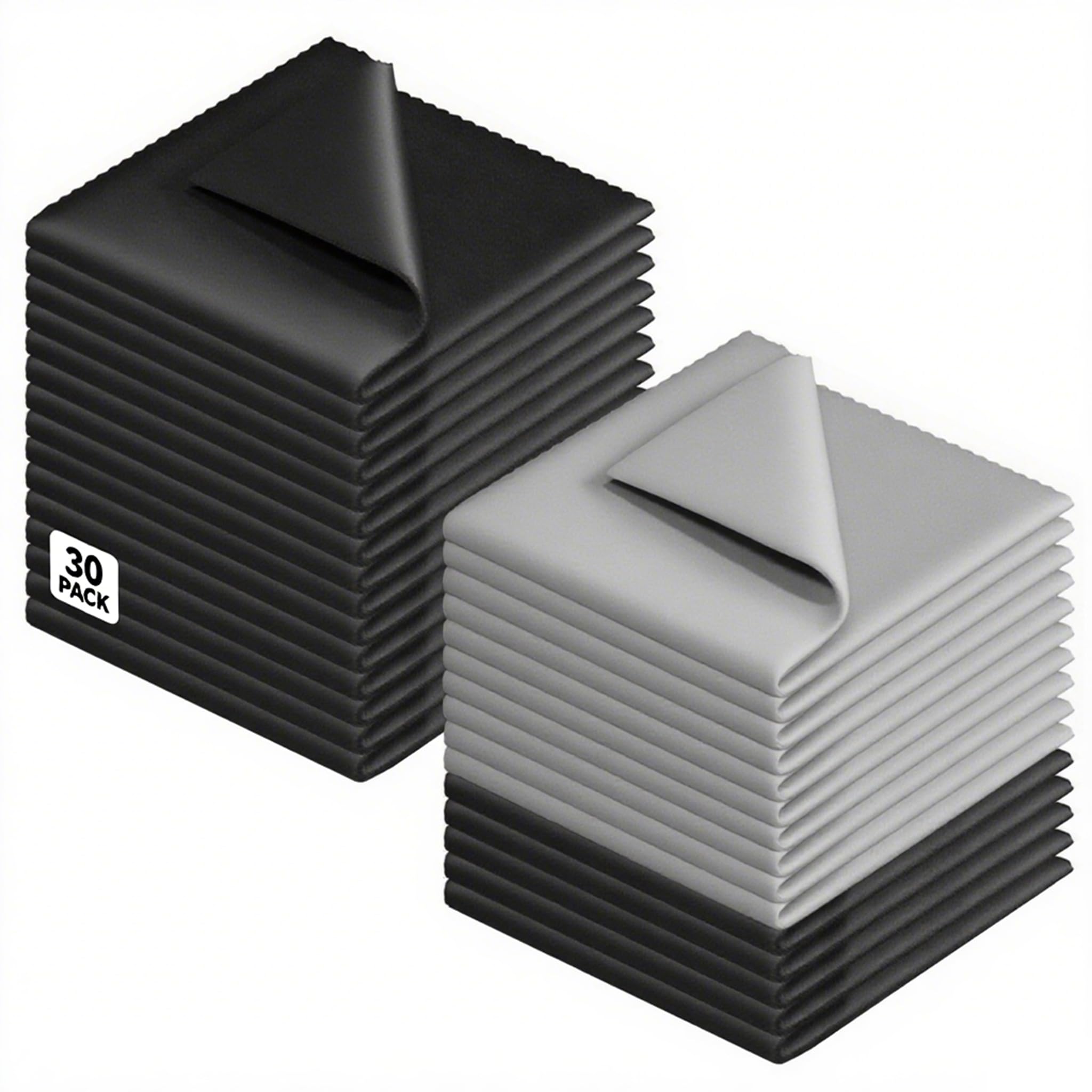 Photo 1 of 30 Pack Microfiber Cleaning Cloths for Glasses, Lens, Screens – Premium Eyeglass Cloth, 7"x6" Glass Cleaning Wipes, Black & Gray – for Camera, Phone, Laptop, TV & More Washable Reusable