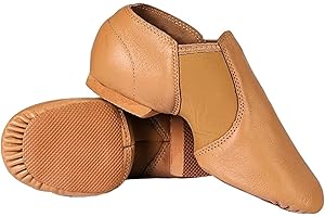 JRUZN Leather Jazz Shoes for Girls and Boys, Slip On, EVA Split Sole, Flexibility Dance Shoes (Toddler/Little Kid/Big Kid)