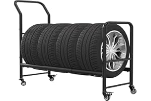 Rolling Tire Rack, 2 in 1 Metal Tire Storage and Transport Trailer, 43.3x34x13.7 Inch Heavy Duty Tire Stand, Mobile Tire Stor