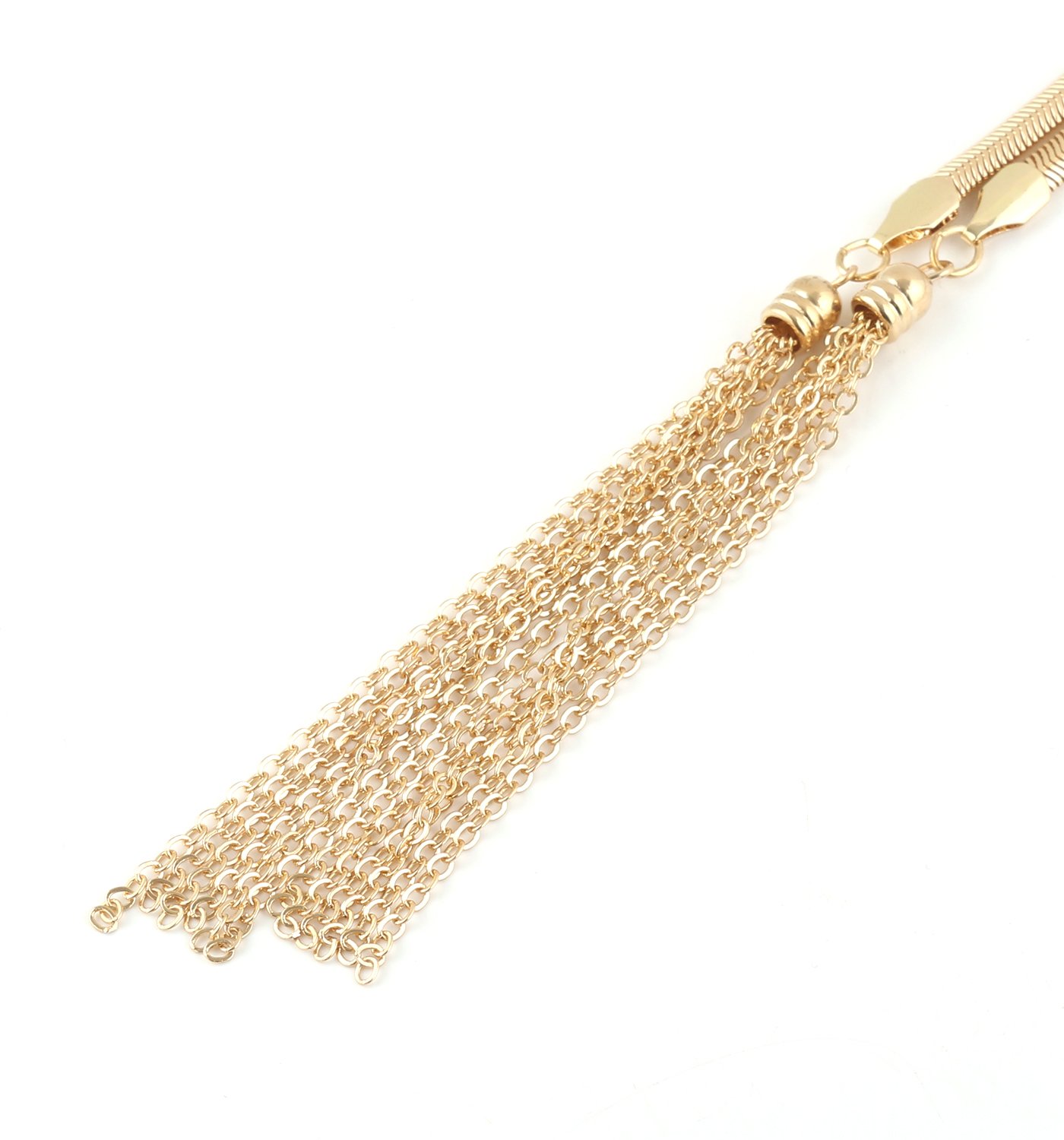 VOGUEKNOCK Long Knotted Necklace Flat Snake Chain with Tassel Pedant Y Lariat Necklace Gold