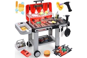 cute stone Kids BBQ Grill Playset with Magic Color-Changing Food, Realistic Mist Effect, Sizzle Sounds & Immersive Lights, Co
