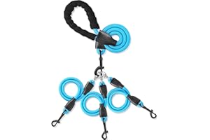MENGBEI TRIBE Heavy Duty Three Dog Leash, 3 Dog Leash No Tangle Detachable 360° Swivel Device, Multiple Dog Leash with Padded Handle, for Walking and Training Two / 3 Way Dog Leash (Blue, L/30-135 ibs)