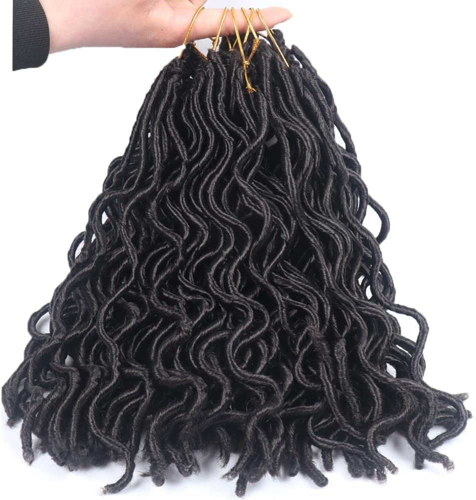 14'' 6 Packs Wavy Faux Locs Crochet Hair 2x Janet Collection Havana Mambo Faux Locs 24Roots/Pack Crochet Braids Short Faux Locs Hair Extensions (#1B)