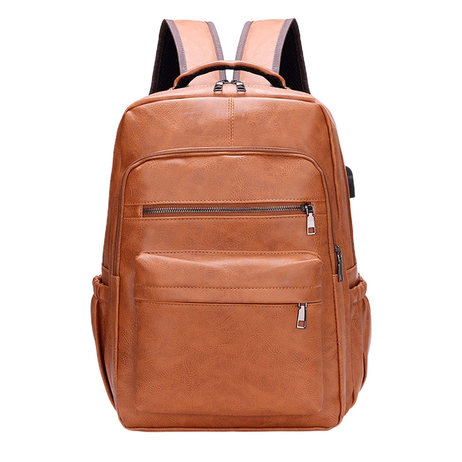 Baoblaze PU Leather Laptop Backpack Men Travel Rucksack Multiple Pockets Water Resistant Casual Daypack Computer Backpack for Fishing Shopping Hiking, Yellow