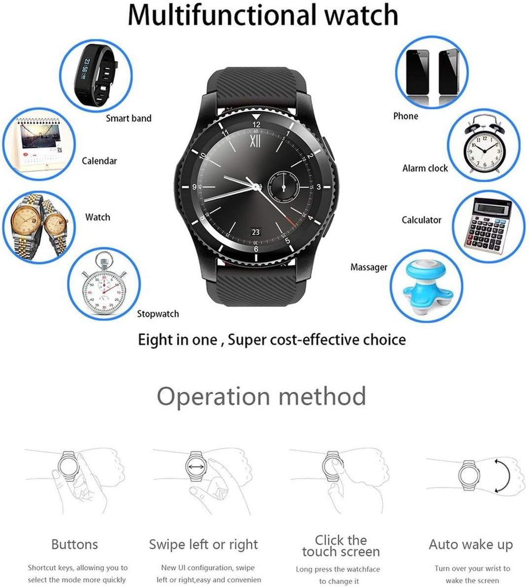 WOSOSYEYO No.1 G8 Smartwatch Bluetooth 4.0 SIM Mensaje de Llamada ...