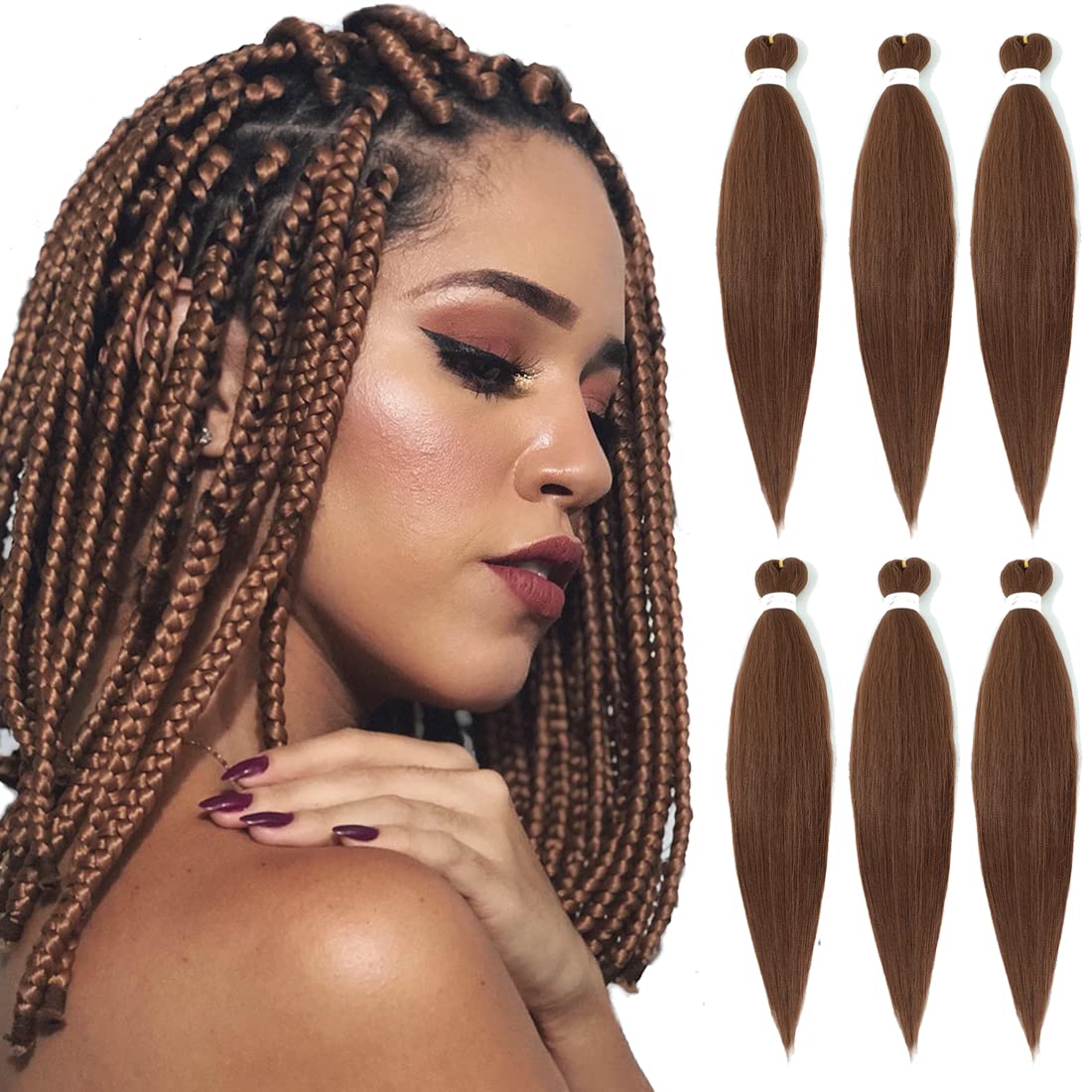Pre-Stretched Braiding Hair Easy Braid Professional Itch- Synthetic Fibre Crochet Braids Yaki Texture Hair Extensions 6 Packs Braid Hair (16 Inch(Pack of 6), 30#)