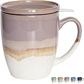 Bosmarlin Ceramic Tea Cup with Infuser and Lid, 16 Oz, 5 Colors to Choose, Dishwasher and Microwave Safe, Reactive Glaze, Steeping Tea Mug with Strainer (Purple)