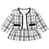 LXXIASHI 2Pcs Infant Baby Girl Plaid Cardigan + Long Sleeve Shirt Dress Patchwork A-line Skirt Sets