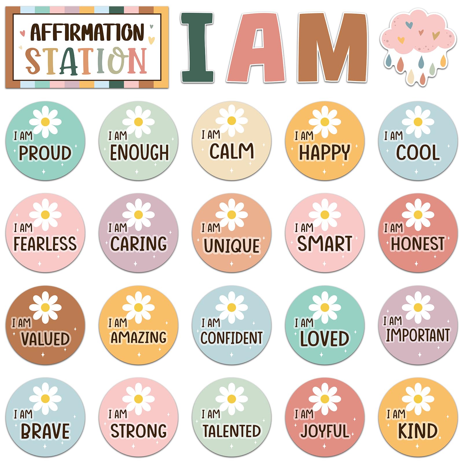Photo 1 of Frienda Boho Affirmation Station Bulletin Board Set Motivational Posters Classroom Mirror Growth Mindset Decor Positive Affirmations Accents Cutouts for School Office Home Teacher Wall Supply