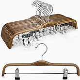 TOPIA HANGER Wooden Pants Hangers,Slim Natural Wood Skirt Hangers with Anti-Rust Hook and Adjustable Metal Clips, Perfect for Skirts,Pants,Slacks-10 Pack-CT17A