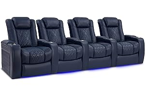 VALENCIA THEATER SEATING Valencia Tuscany Home Theater Seating | Premium Top Grain Italian Nappa 11000 Leather Power Recliner Chair with Lumbar Support & Headrest (Row of 4, Navy Blue)