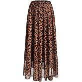 GORGLITTER Women's Plus Cheetah Leopard Print Chiffon Maxi Skirts Y2k Mesh Animal High Waisted Flare Long Skirts Trendy