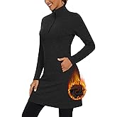 WOWENY Women's Fleece Dress Thermal Sweatshirt Tunic Dress Long Quarter Zip Pullover Polar Winter Dress with Pocket