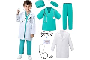 FUNSENLY Doctor Costume for Kids - 8pcs Kids Dress Up Set, Toddler Halloween Costumes for Girls Boys, Doctor Pretend Play Kit