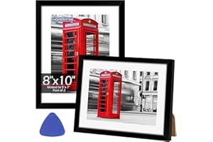 HOMERHYME 8x10 Picture Frame Set of 2, Black Photo Frame for Tabletop or Wall Display, Display Pictures 5x7 with Mat or 8x10 