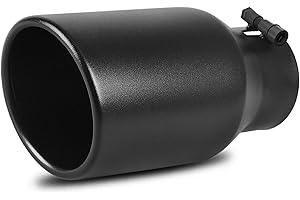 AUTOSAVER88 3 Inch Inlet Exhaust Tip, 3" Inlet 4.5" Outlet 9" Overall Length Black Powder Coated Finish Stainless Steel Exhaust Tip for 3" Outside Diameter Tailpipe, Rolled Edge, Bolt On, Universal
