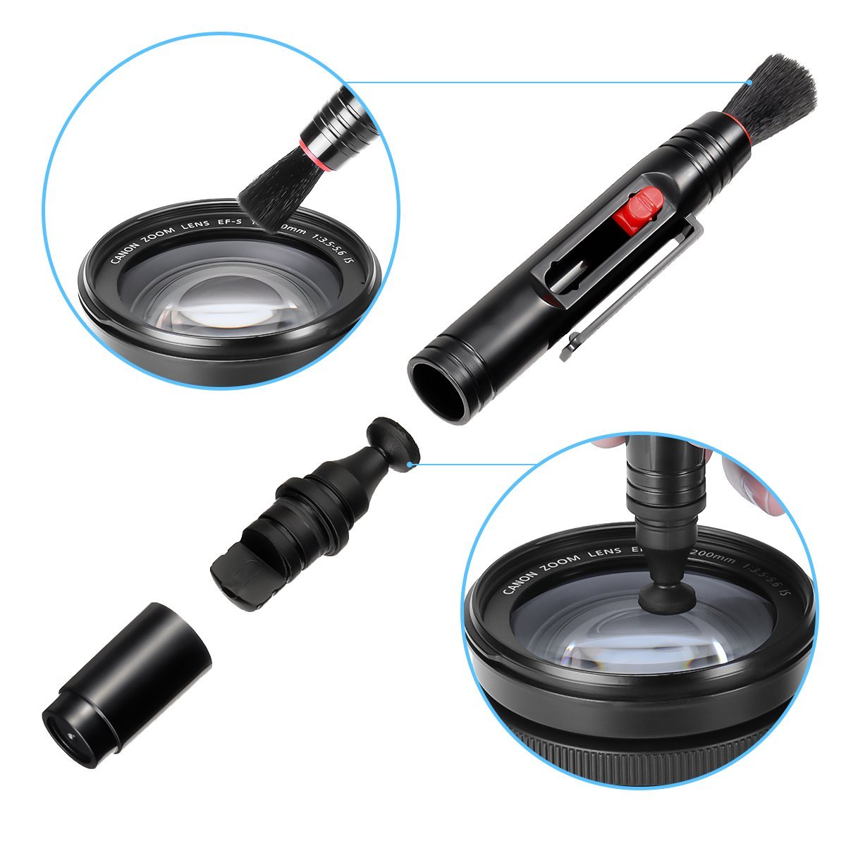 Kit de Nettoyage pour caméra,GLISTENY Kit de nettoyage professionnel 21 en 1 Édition voyage, solution de nettoyage non toxique sans alcool, souffleur d\'Air, crayon de lentille, tissu de lentille, lingette de nettoyage, cotton-tige, pour Ap