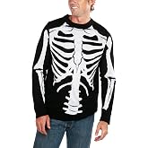 Tipsy Elves Skeleton Crew Sweater Black White Halloween Pullover for Men