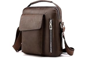 JINGTIANCD Mens Shoulder Bag,Small Crossbody Bag,Vintage PU leather Office Business Bag for Men, Handbag Purse Zipper