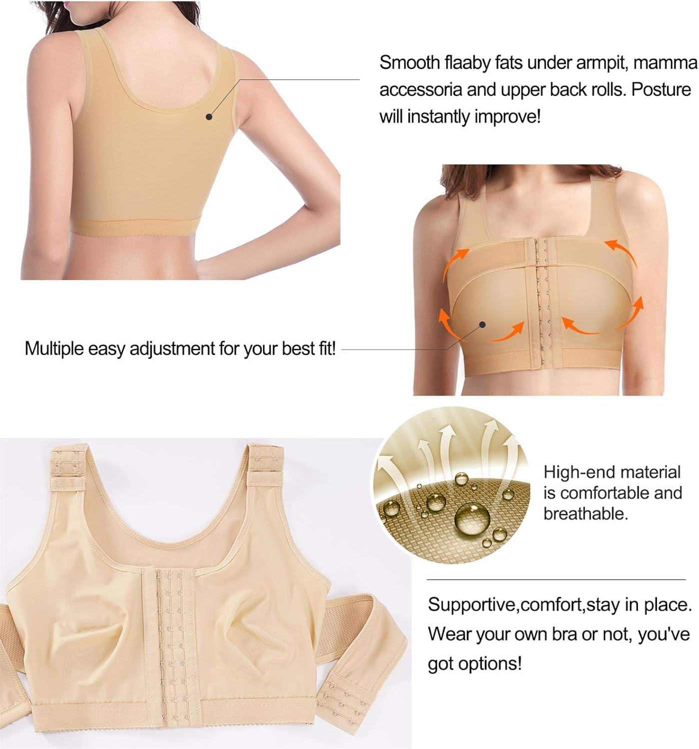 BRABIC Women’s Front Closure Bra Post-Surgery Posture Corrector Shaper Tops with Breast Support Band: Clothing