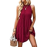 KIRUNDO Summer Sundresses for Women Spring Halter Flowy Babydoll Tiered Pleated Beach Wedding Guest Vacation Cruise Dress