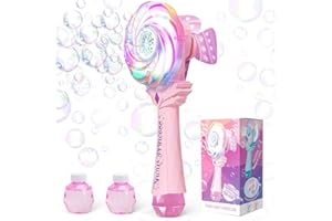 Britik Bubble Wands for Kids Age 4-8: Windmill Light Up Automatic Bubble Machine Rechargeable With 2 Bubble Solution Outdoor Party Birthday Toys for Toddlers, Gift for 3 4 5 6 7 8 Year Old Girls, Pink