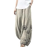 Trousers Pants for Women Wide Leg Floral Print Boho Pants Palazzo Elastic Lounge Casual Lantern Harem Pants