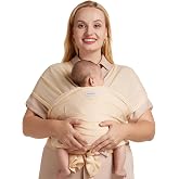 Momcozy Baby Wrap Carrier, Easy-On 2-Piece Design, Air Mesh Cooling | Easy On Like a T-Shirt, XXS-XXL Adjustable Fit, IHDI Hip-Healthy, Lightweight Hands-Free Comfort, Newborn to 33 lb, Beige