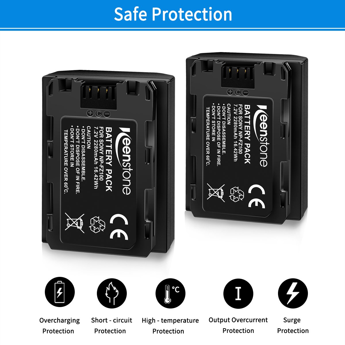 NP FZ100 Rechargeable Battery, Keenstone 7.2V 2000mAh 14.4wh Camera Battery with Rapid Dual USB Battery Charger for Sony A9,Alpha 9R,Alpha 9S,A7R III,A7 III Camera