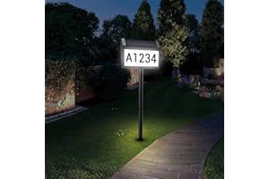 Solar House Number Sign, deerdance LED Illuminated Outdoor Address Plaque with Smart Control, 3-Color in 1 Waterproof Solar Powered House Number Light with Stakes for Outside Home, Yard, Street, House