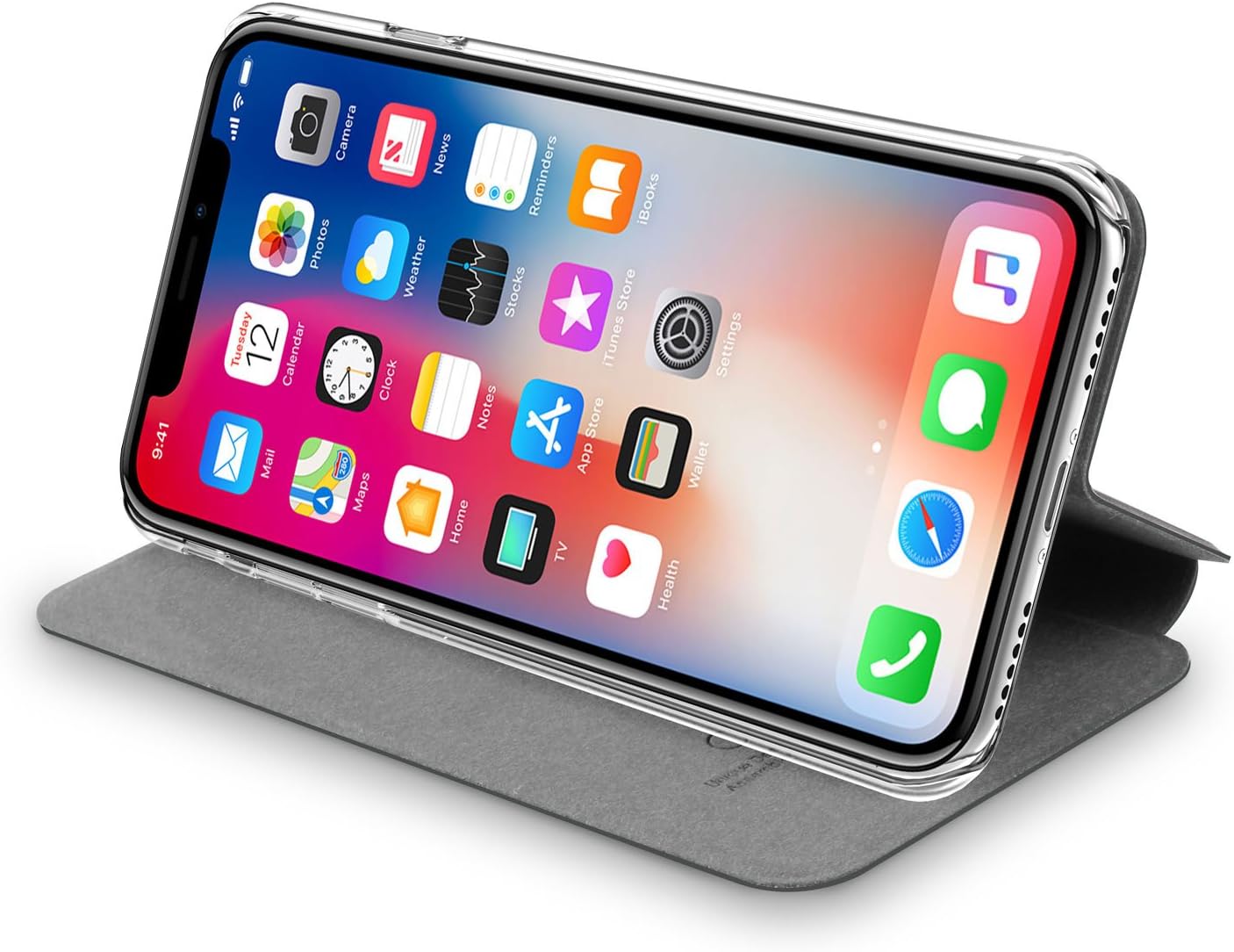 doupi Flip Cover for iPhone X/Xs 5.8 inch, Magnet Protective Flip Case Book Style Screen Protector Stand, black - Image 5