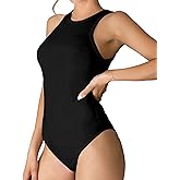 MANGDIUP Womens Basic Sleeveless Crewneck Bodysuits Slim Fit Stretch Cotton Tank Tops Halter Jumpsuits