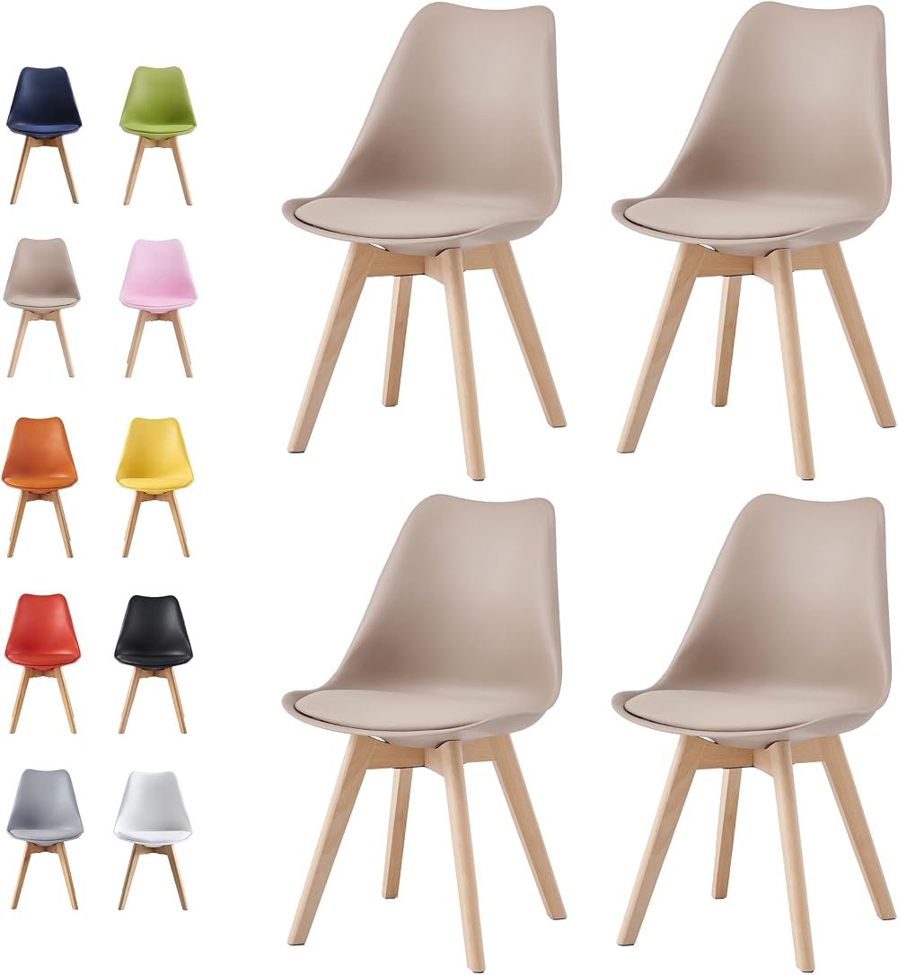 mcc direct Set of 4 Dining Chairs Brown Wooden Legs Soft Cushion Pad