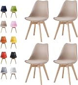 mcc direct Set of 4 Dining Chairs Brown Wooden Legs Soft Cushion Pad