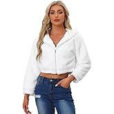 Allegra K Women's Faux Fur Cropped Jackets Y2K Casual Christmas Fuzzy Fluffy Zip Up Hoodie Winter Coat