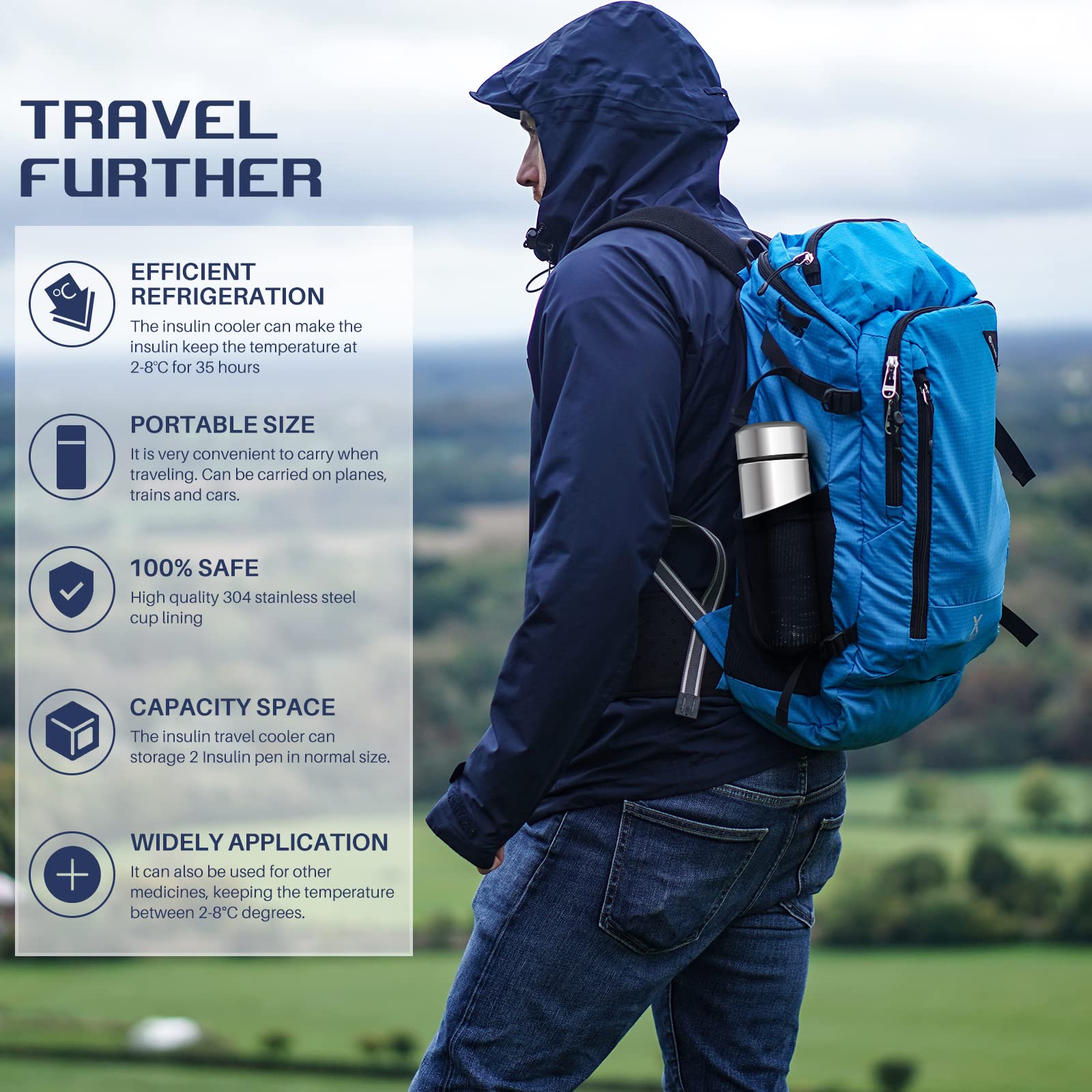 48H Insulin Pens Cooler Travel Case TSA Approved Diabetic Medicine Travel Cooler, Portable Insulin Medical Cooler - Silvery