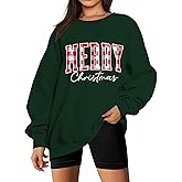 BEIDEFY Christmas Sweatshirt for Women Merry Letter Print Long Sleeve Shirt Xmas Oversized Pullover Tops
