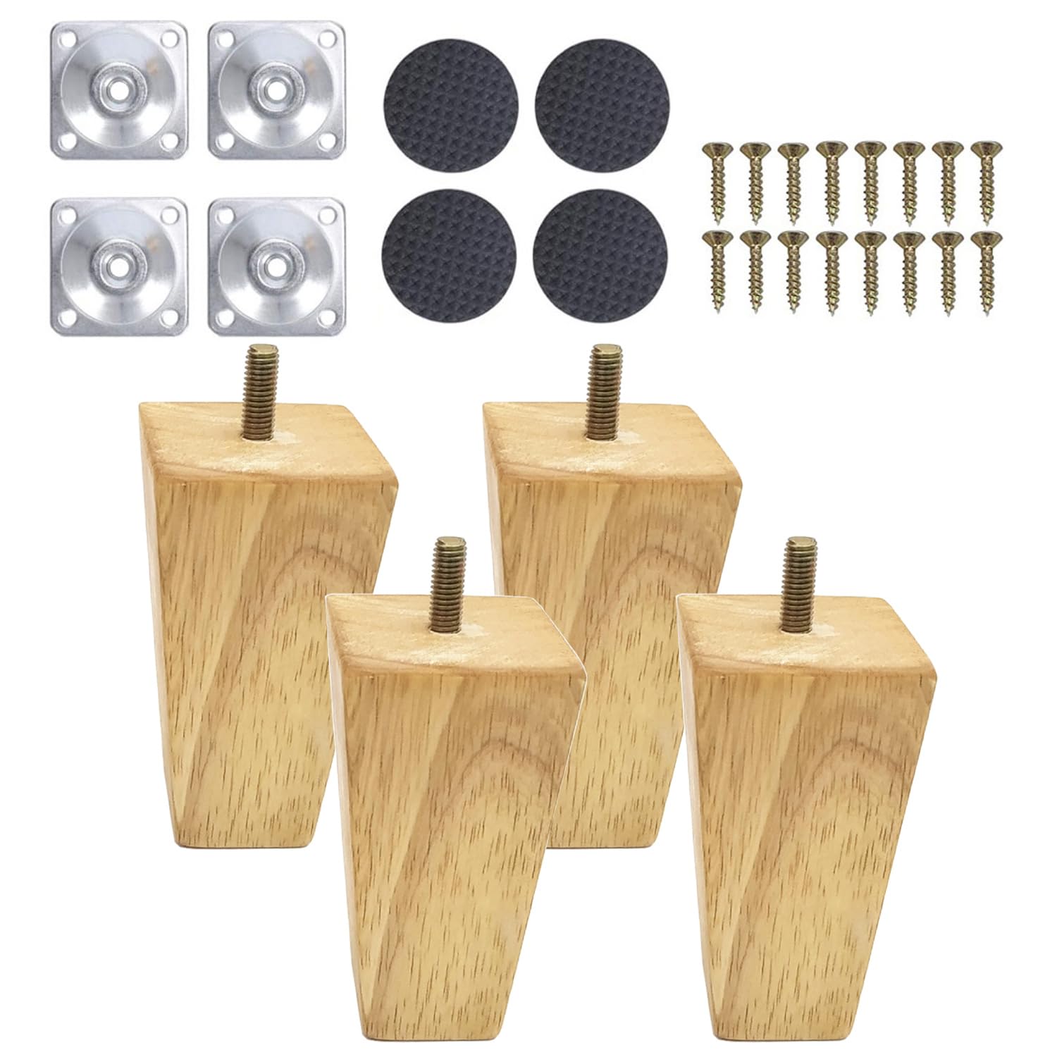 Ianulus Solid Wood Furniture Legs, 4 Pack Wooden Furniture Legs, Wood Furniture Leg Wooden Feet, Furniture Feet with Threaded Mounting Plate for Cabinets Soft Table Set (8cm)