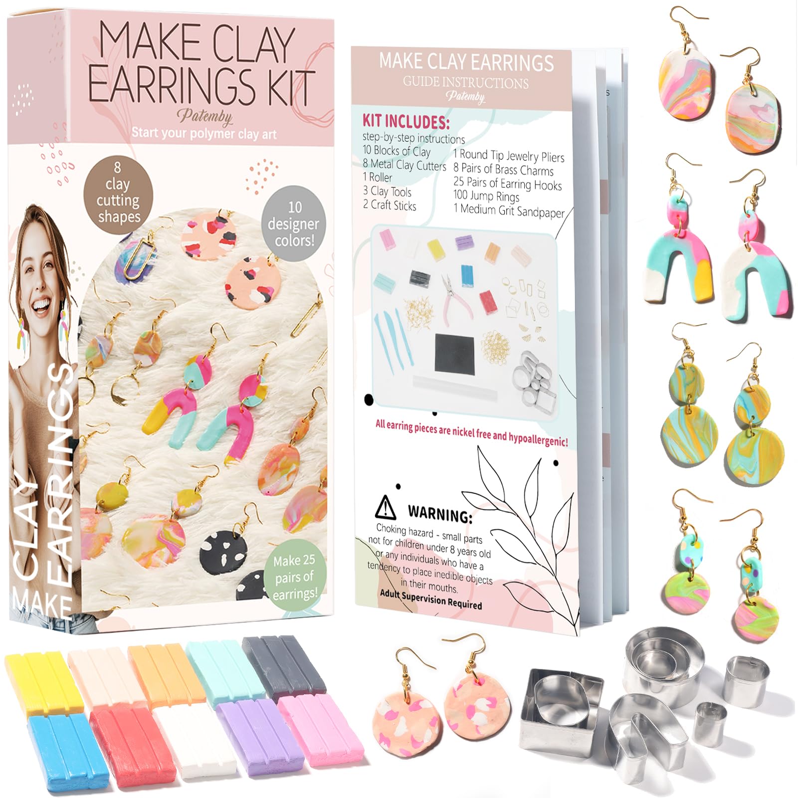 Photo 1 of Patemby 183PCS Polymer Clay Earring Making Kit for Art Crafts Gifts Teen Girls and Adults, Ages 8-12 Year Old DIY Polymer Clay Earring Jewelry Craft Making Gift Set