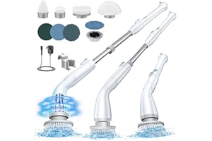 LABIGO Electric Spin Scrubber LA1 Pro, Cordless Spin Scrubber with 7 Replaceable Brush Heads and Adjustable Extension Handle, Power Cleaning Brush for Bathroom Floor Tile (White)