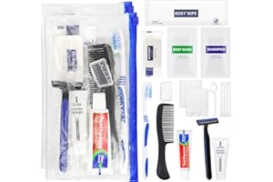SLequipo Basic Toiletry Kits, Individually Packed, Personal Hygiene Bulk Homeless Care Package Supplies, Blue, pack of 20